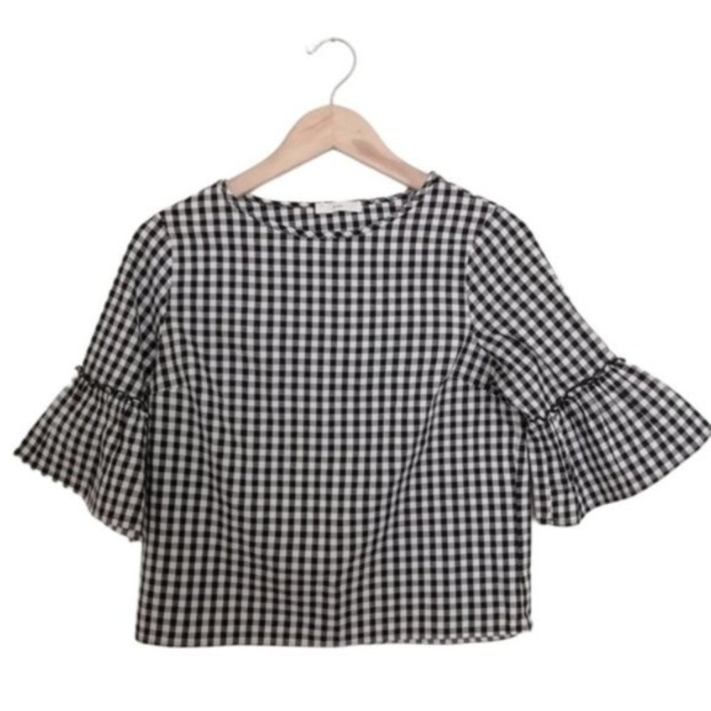 Ripe Gingham Black and White Bell Sleeve Blouse